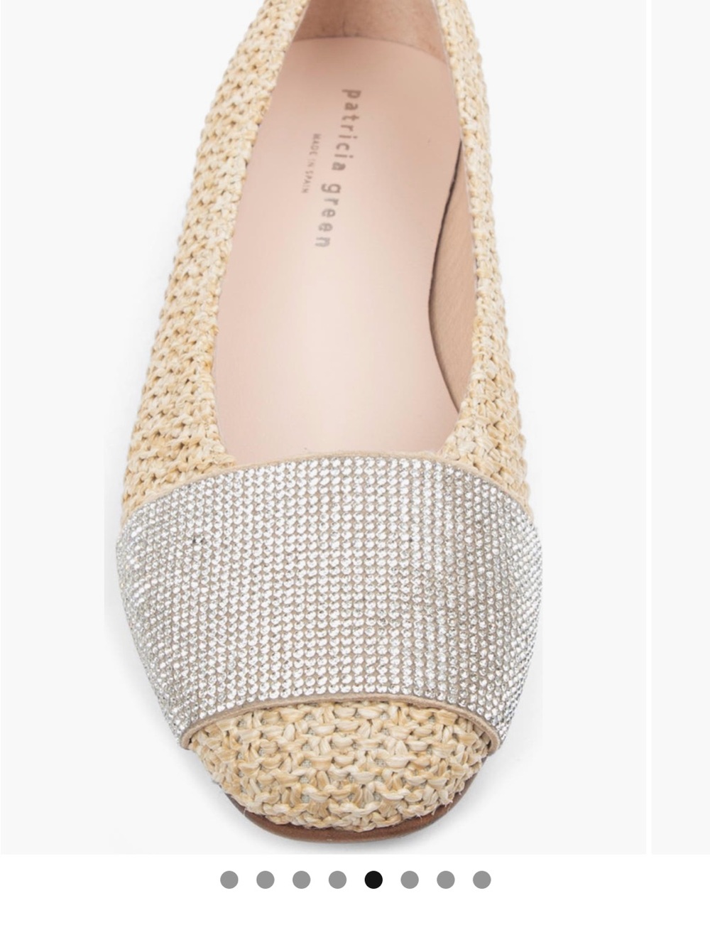 Patricia Green Milan Embellished Ballet Flat in Silver and Raffia, size 9